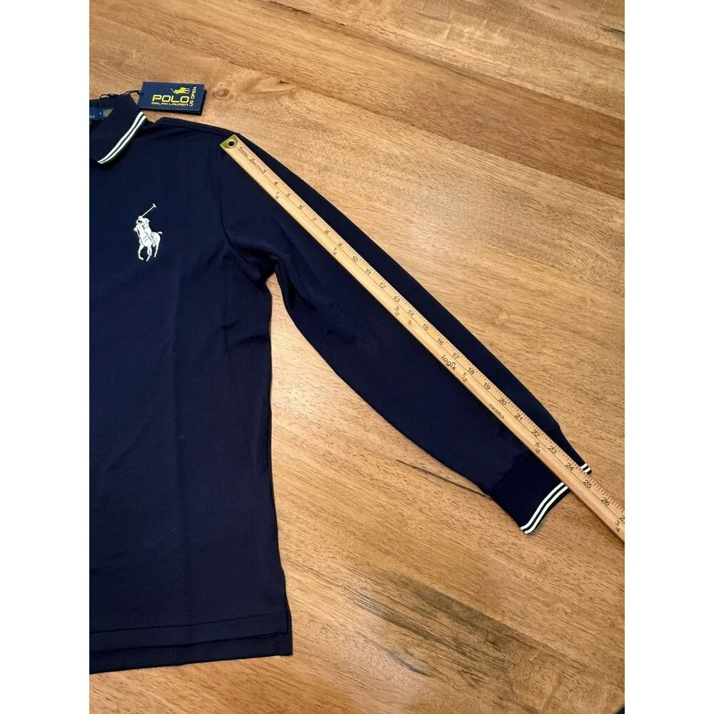 NWT US Open Polo Ralph Lauren Umpire Polo Shirt Long Sleeve Navy Medium Tennis